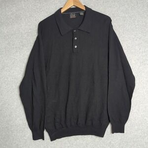 Jos A Bank Mens XL Merino Wool‎ Long Sleeve Collared  Sweater Black Preppy
